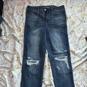 American Eagle Super Super Stretch Hi-Rise Jegging Distressed Dark Wash Size 10